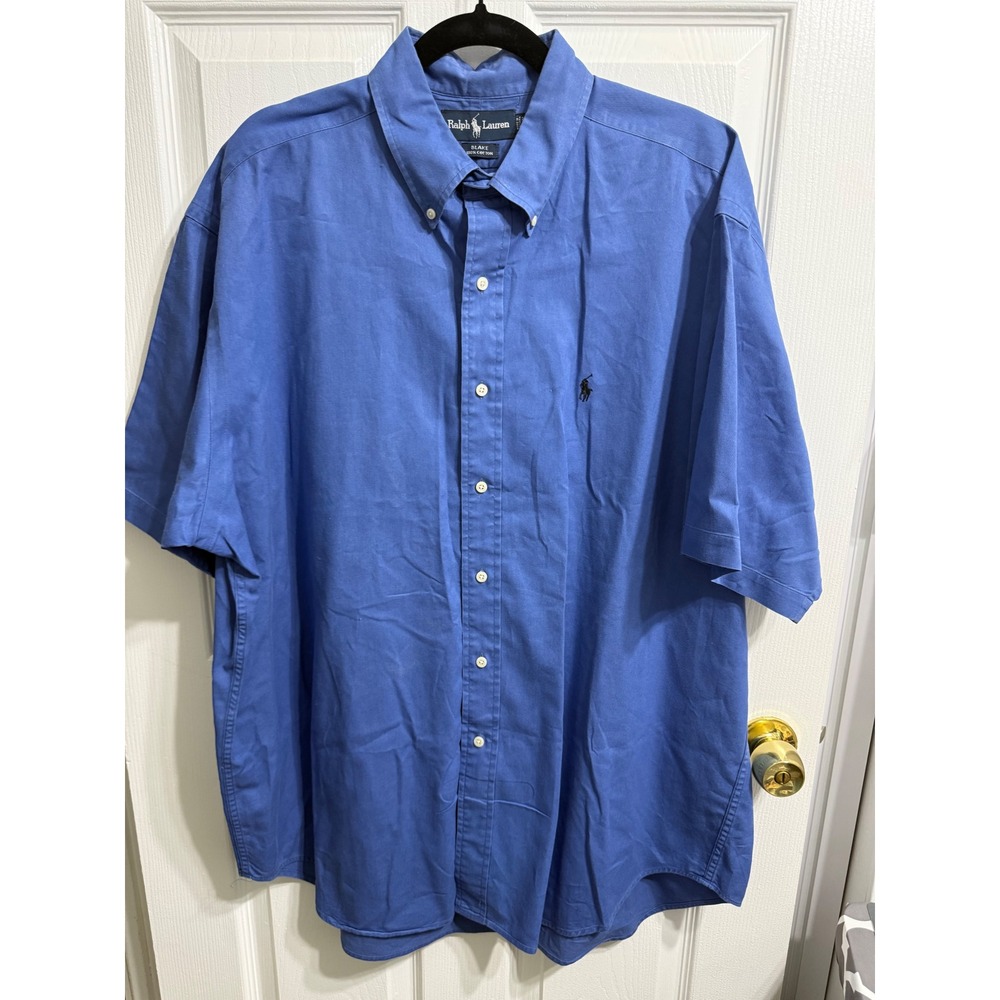 Ralph Lauren Blake Shirt Mens XL Blue Short Sleeve Cotton Button Down Pony Logo